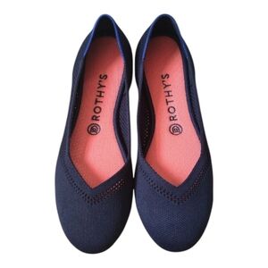 Rothy's  Maritime The Flat Navy Blue Knit Pointed Toe Ballet Flats Shoes Size 11